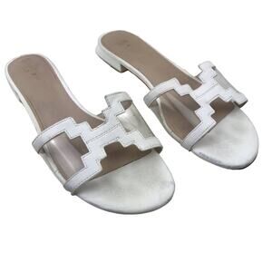 Zara White Vinyl Slide Flat Sandals transparent vinyl upper Size 39 (8.5 US)